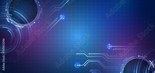 Digital internet communication on blue background. Wide Cyber security internet and networking concept. Hi-tech vector illustration with various technology elements. Abstract global sci fi concept.