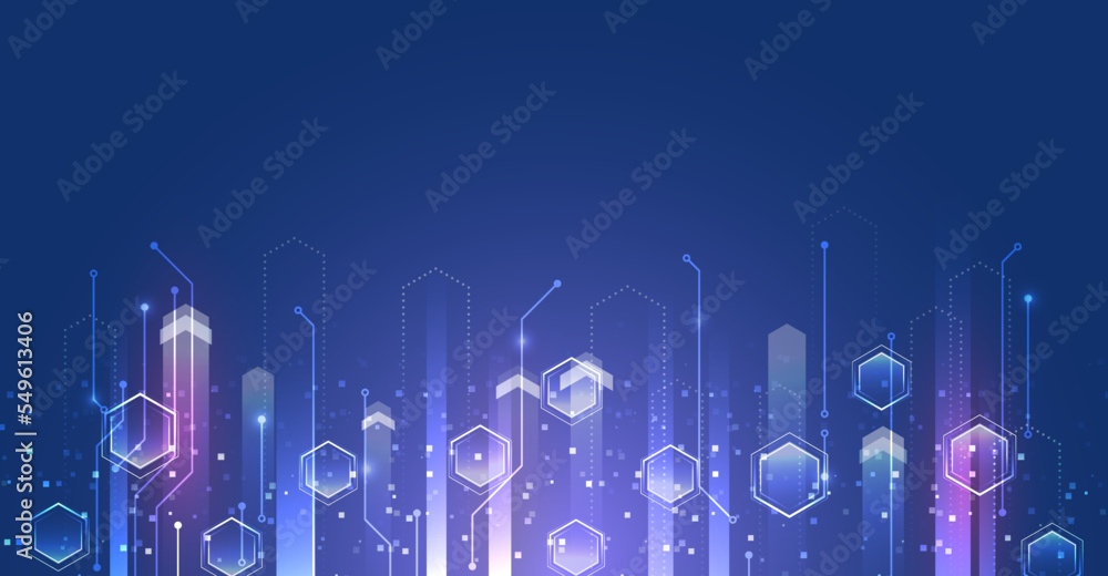 Hi-tech digital technology and engineering concept. Wide Sci fi template with polygons. Abstract hexagons science on the blue background.