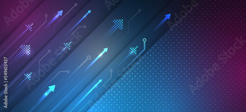 Modern high-tech background for presentations and websites. Abstract background with glowing dynamic lines. Futuristic red-blue stripes with arrows.