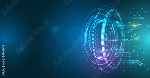 Hi-tech communication illustration on a blue background. 5G high-speed information transmission technology. The global wireless standard concept.