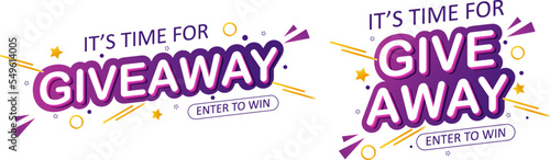 Giveaway text banner. Giveaway enter to win poster design template for social media post or website banner. Vector illustration photo