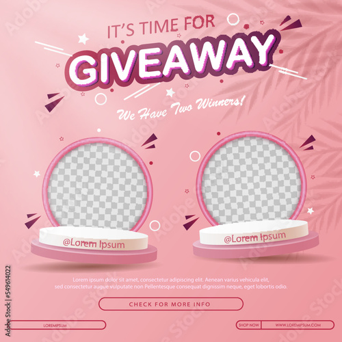 Giveaway winner announcement social media post template. Vector illustration