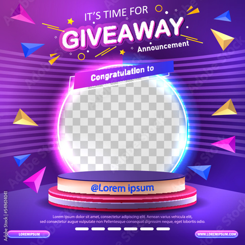 Giveaway winner announcement social media post template. Vector illustration