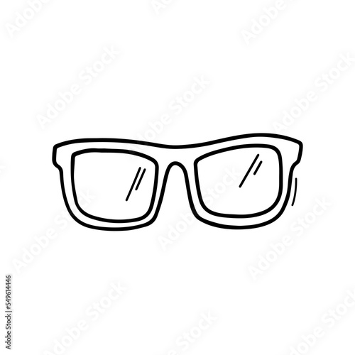 Simple hand drawn line sunglasses. Doodle illustration isolated on white background. Vector glasses. Black and white Icon