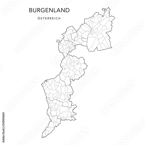 Administrative Map of the State of Burgenland with Municipalities (Gemeinden) and Districts (Bezirke) as of 2022 - Austria - Vector Map