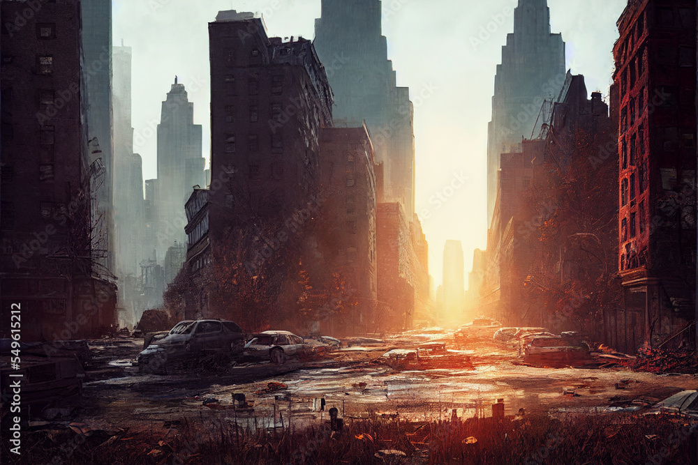 Concept art illustration of post-apocalyptic New York city Stock  Illustration | Adobe Stock