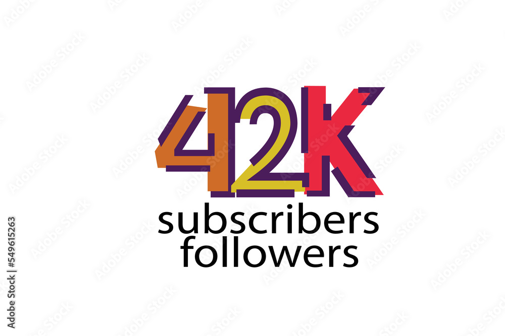 Obraz premium 42K, 42.000 subscribers or followers blocks style with 3 colors on white background for social media and internet-vector