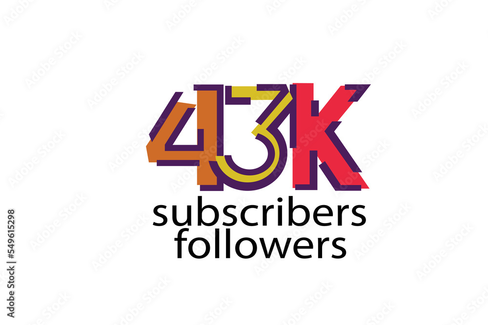Fototapeta premium 43K, 43.000 subscribers or followers blocks style with 3 colors on white background for social media and internet-vector
