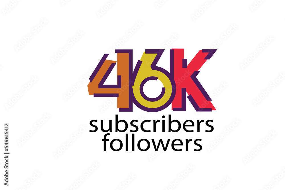  46K, 46.000subscribers or followers blocks style with 3 colors on white background for social media and internet-vector