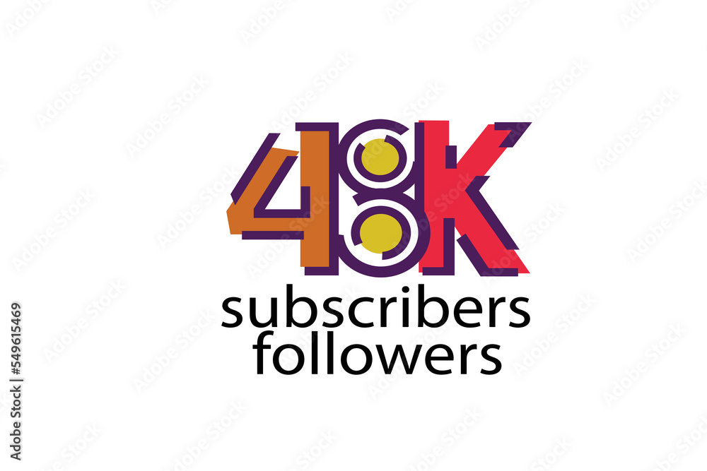 48K, 48.000 subscribers or followers blocks style with 3 colors on white background for social media and internet-vector