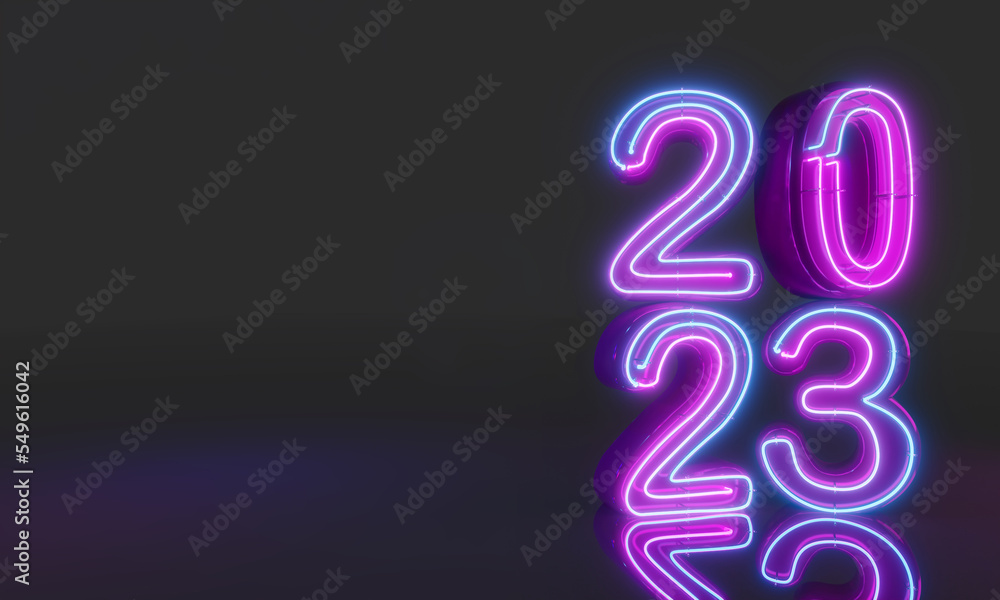 2023 New year neon style. 3D Illustration 2023 New year neon style. 3D Illustration