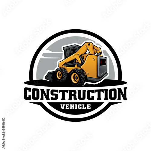 Skid steer, construction vehicle logo vector