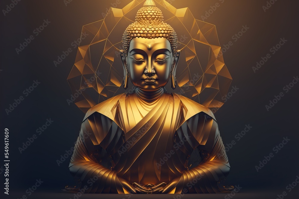 Golden Buddha in a polygon style. illustration. Digital Rendering Golden Buddha in a polygon style. illustration. Digital Rendering