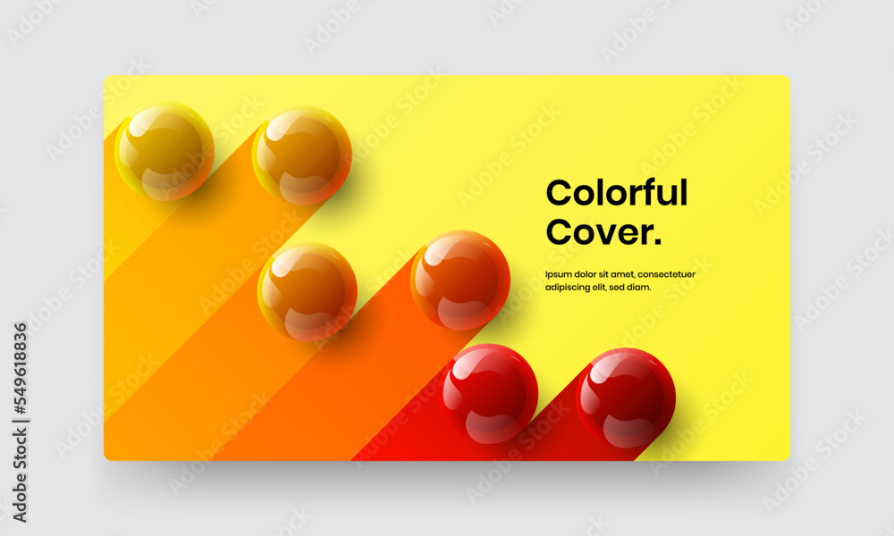 Trendy corporate brochure design vector template. Simple realistic balls website screen concept.