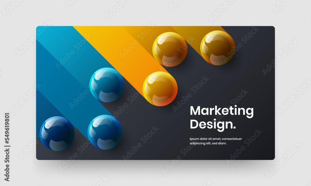 Amazing realistic spheres website illustration. Isolated horizontal cover design vector template.