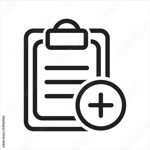 Checklist add icon. Medical history icon. Vector and glyph