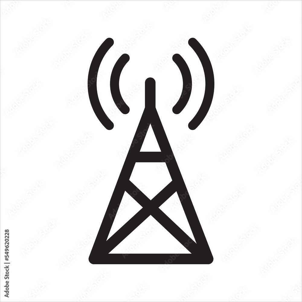 Antenna or broadcasting tower and signal waves icon. Vector and glyph Antenna or broadcasting tower and signal waves icon. Vector and glyph