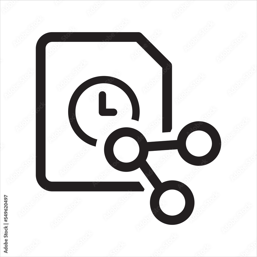 Document share icon. File share time icon. Vector and glyph Document share icon. File share time icon. Vector and glyph