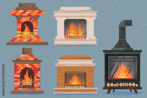 Warm Fireplace colection. Fireplace warm fire place in interior