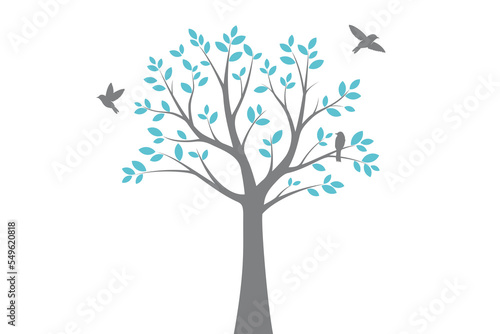 Tree Wall decoration Concept. Bird on branch wall decoration sticker design vector illustration