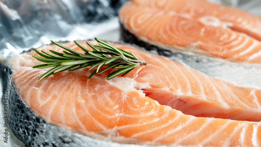 fresh salmon steaks with lemon and rosemary