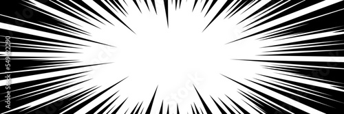 モノクロの集中線背景素材、コミック風のベタフラッシュ（横長）