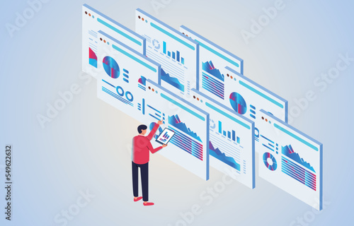 Business data analysis, research and management of business data, projects, isometric business staff analysis and monitoring of investment and financial reporting charts