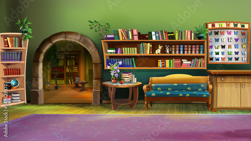 Room interior in retro style illustration