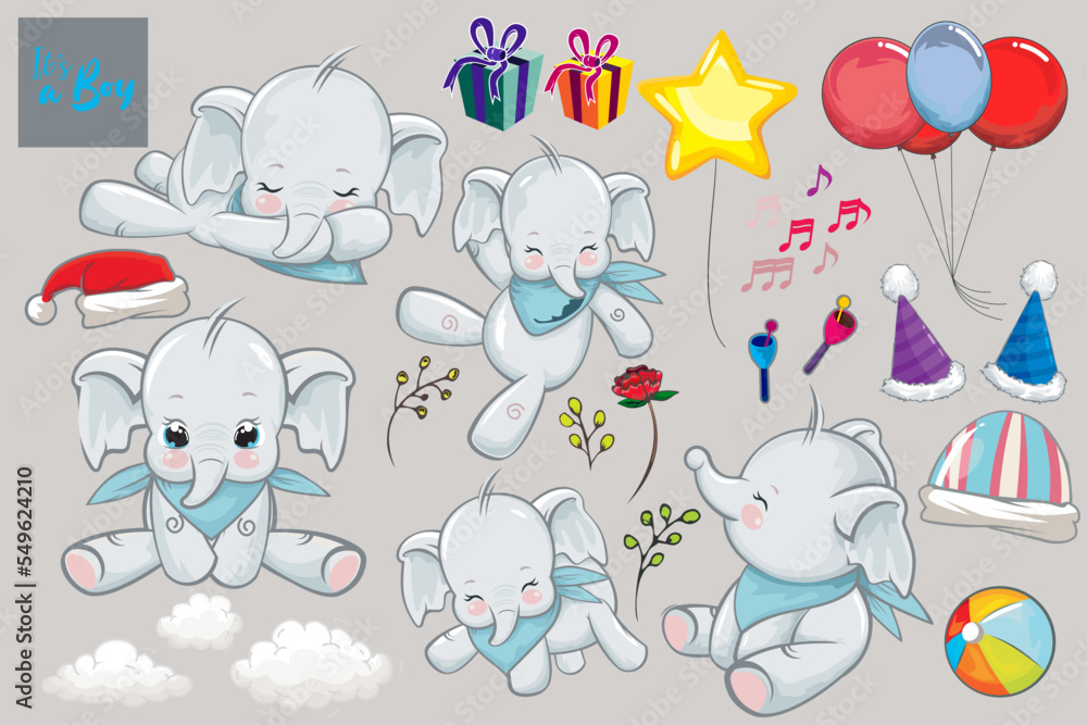 Cute Blue Boy Elephant. It's a Boy, Baby shower