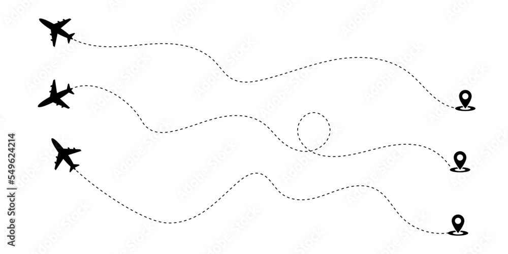 Vector illustration of Airplane dotted line route icon set isolated Vector illustration of Airplane dotted line route icon set isolated