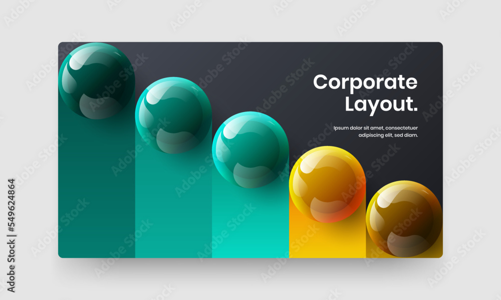 Trendy 3D spheres corporate brochure layout. Clean banner vector design illustration.