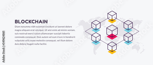 Block chain banner with copy space, AI, Big data, machine learning, innovation and technology concept, Digtital marketing for future money investment, Minimal flat line illustration design