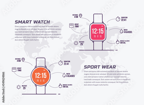 Smart watch background with copy space, Sport gadget for Fitness, Athlete training for healthy life, Minimal flat line illustration design