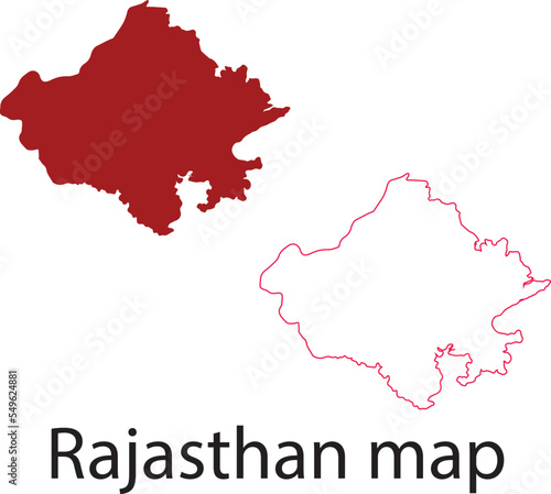Rajasthan detailed map ,Rajasthan outline map vector, Rajasthan map