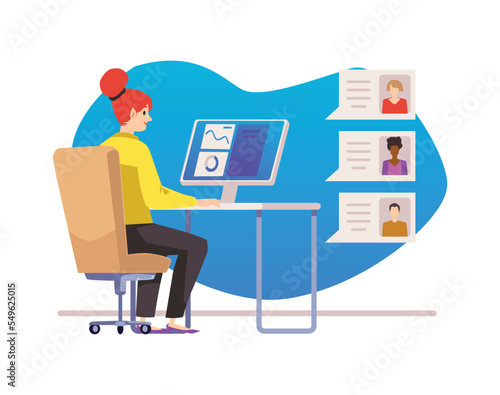 Analyst evaluates behavior of users on network vector illustration isolated.