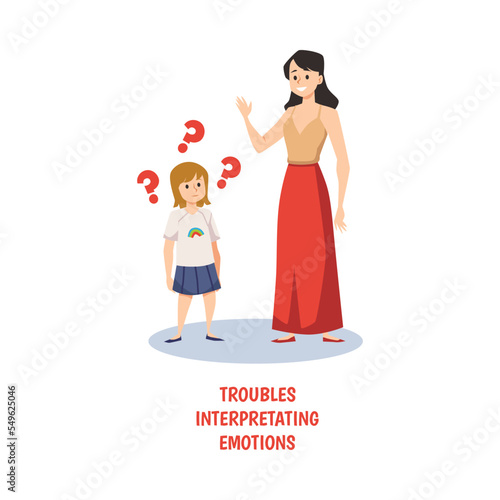 Problems with interpretation of emotions in children with autism vector isolated.