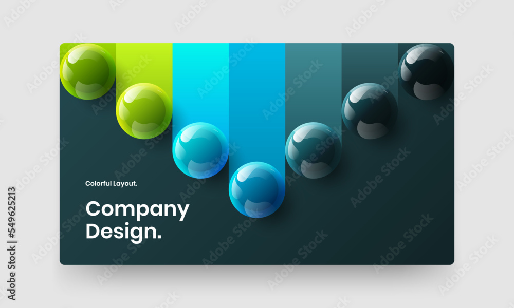 Bright book cover vector design illustration. Simple realistic spheres site layout.