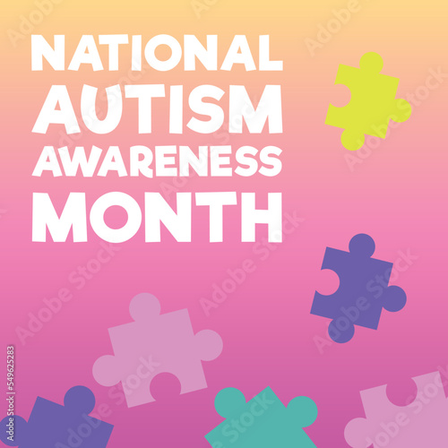 Squared banner about national autism awareness month flat style
