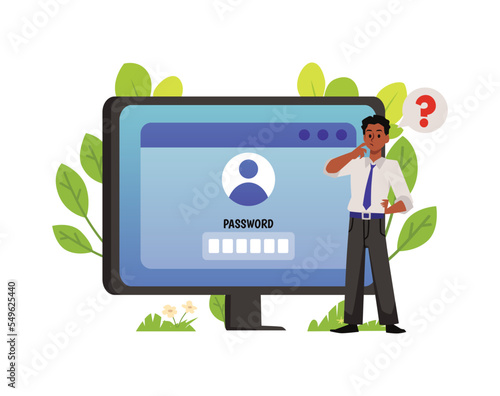 Man forgot his account password, flat vector illustration isolated on white.