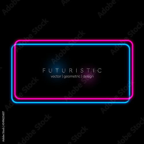 Abstract blue purple neon rectangle frame abstract background. Vector design
