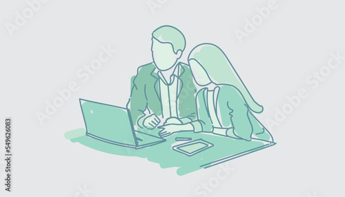 male and female business colleagues progress at work together. Good successful teamwork concept. isolated flat graphic vector illustration 