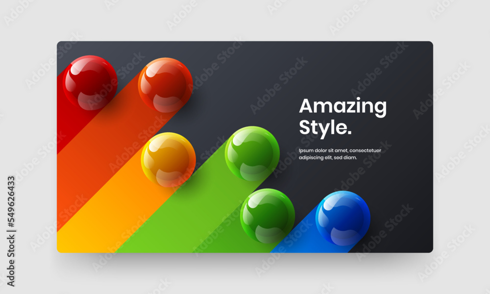 Simple realistic spheres postcard layout. Premium corporate cover design vector template.