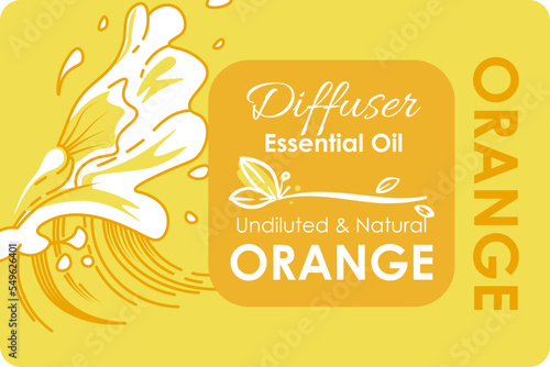 Orange essential oil for diffuser, label vector