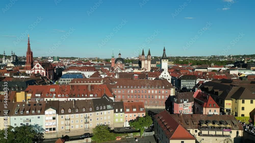 Wuzburg city Germany at sunset rising drone aerial view 4K Wuzburg city Germany at sunset rising drone aerial view 4K