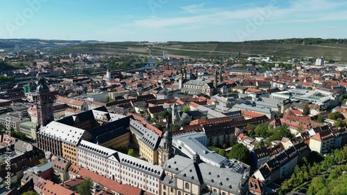 Alte Universitat, panning drone aerial view Wuzburg Germany photo