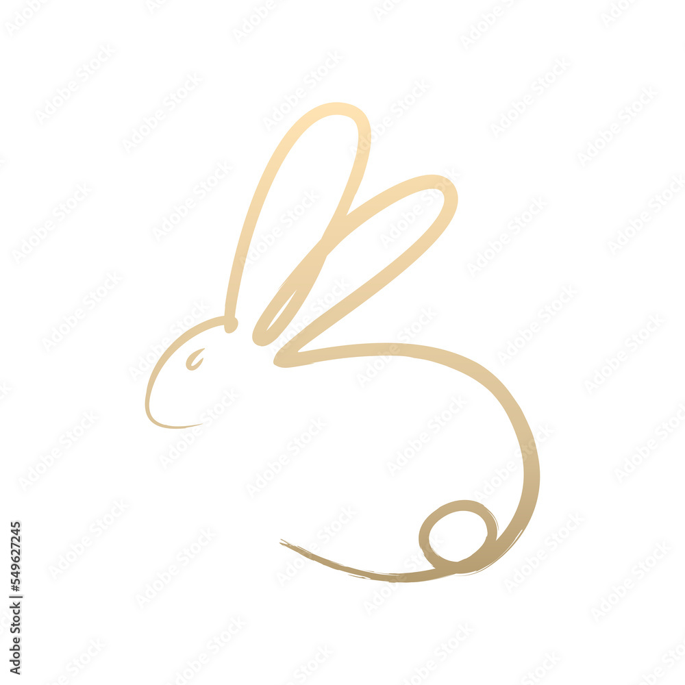 Rabbit brush stroke paint continuous single line by gold gradient isolated on transparent background in concept Happy Chinese New Year 2023, Year of the rabbit. Rabbit brush stroke paint continuous single line by gold gradient isolated on transparent background in concept Happy Chinese New Year 2023, Year of the rabbit.