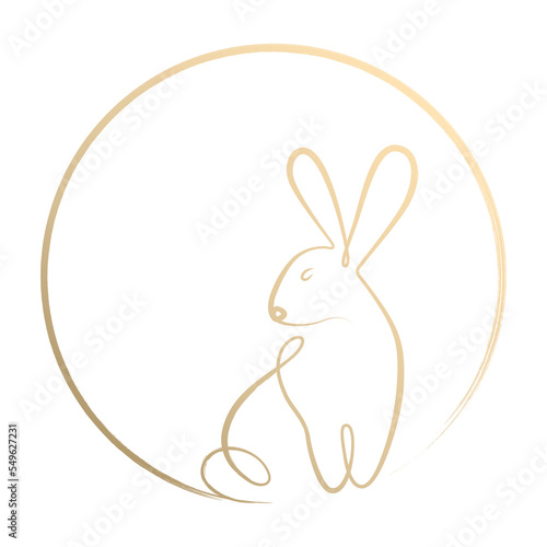 Rabbit brush stroke paint continuous single line by gold gradient isolated on transparent background in concept Happy Chinese New Year 2023, Year of the rabbit.