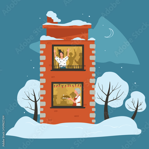 Christmas holiday celebration at home, windows