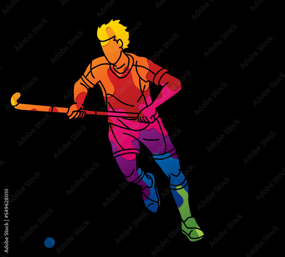 Field Hockey Sport Male Player Action Cartoon Outline Graphic Vector Field Hockey Sport Male Player Action Cartoon Outline Graphic Vector