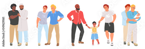 Gay couple set lgbt love character vector
